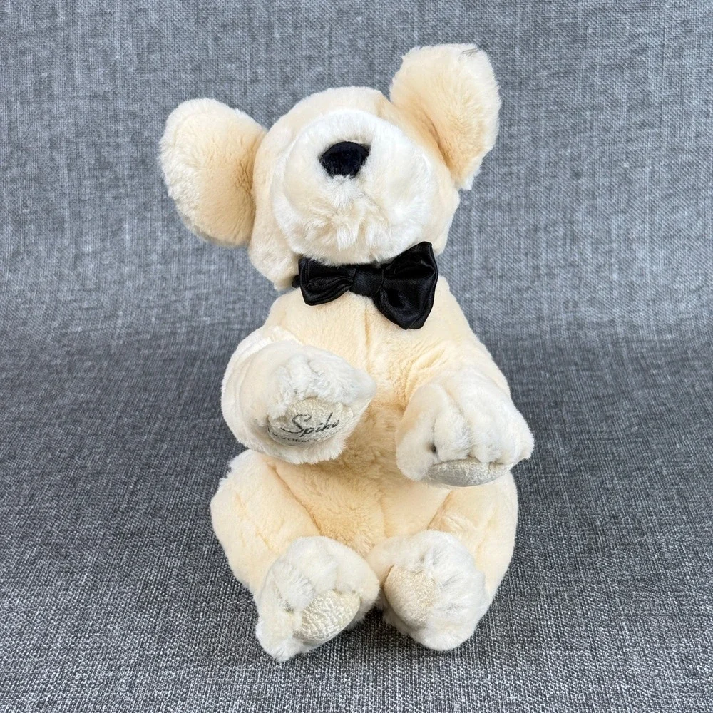 Victoria's Secret Spike Dog Plush 2002 Limited Edition Cream Black Bow Excellent